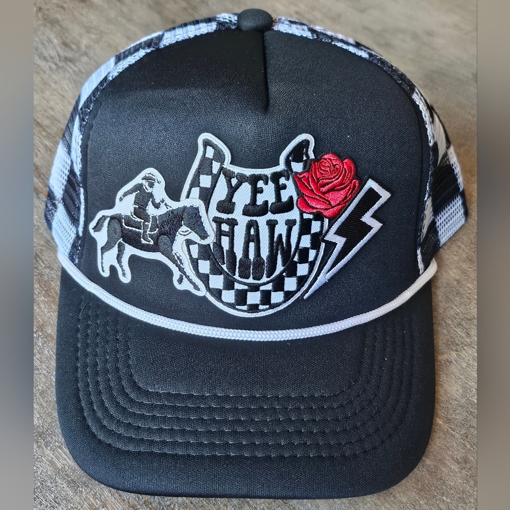 NWT Black And White Trucker Hat with Yee Haw Patch